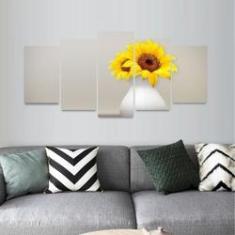 Imagem de Quadro Vaso de Flor Girassol Para Sala Quarto Mosaico