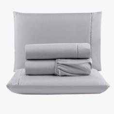 Imagem de Jogo De Lençol Peletizado 400 Fios Casal 4 Peças Barato - Casa - Hotel - Pousada - Cinza