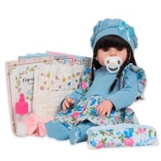 Imagem de Boneca Reborn Menina Realista Morena Corpo 100% Vinil Fofa - Cegonha R