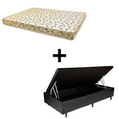 Imagem de Cama Box Baú Solteiro - Tecido Sintético Preto Com Colchão Austrália Bello Box - 100% Espuma D26 Amarelo 55x88x188