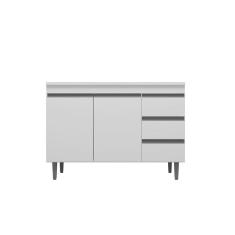 Imagem de Balcão Cozinha Andréia Pia 100 cm Com Pés 2 Portas 3 Gavetas Bco - AJL Móveis