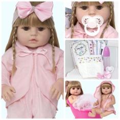 Imagem de Boneca Tipo Reborn 52cm Baby Princesa Loira + Lindo Enxoval - Cegonha