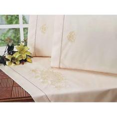 Imagem de Jogo Lençol Casal Bordado Crivo 4 Peças 100% Algodão 200 Fios Percal