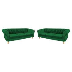 Imagem de 2 Sofás Chesterfield Capitone Duque Suede Verde Bandeira 2,30
