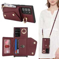 Imagem de Lipvina Capa para Samsung Galaxy Note 20 Ultra com suporte para cartão e alça - Bolso com zíper, alça transversal, suporte para cartão de crédito, anel de suporte, linda capa carteira de telefone para