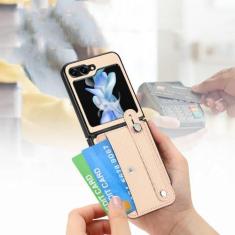 Imagem de Bolsa carteira capa de telefone dobrável para Samsung Galaxy Z Flip 5 5G Flip4 Flip3 Flip5 Flip 4 3 Zflip5 capa protetora com slot para cartão, cáqui, para Samsung Z Flip 3