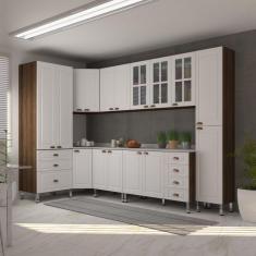 Imagem de Armário de Cozinha Completa 8 Peças com Tampos e Vidro Safira Luciane Móveis