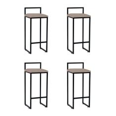 Imagem de Kit 4 Banquetas Industrial Premium Alta Bar Cozinha Bistrô Em Aço Dori Preta Assento Suede Bege Preto
