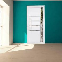 Imagem de Porta Pivotante de Alumínio 210 x 120cm Com Friso e Vidro Linha 30 Esquerda Esquadrias Bergame Branco