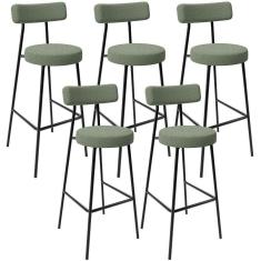 Imagem de Kit 05 Banquetas Alta Bar Cozinha Sala De Jantar Estrutura Em Aço Milão L02 Bouclê Oliva