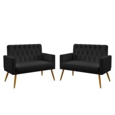 Imagem de Kit 2 Poltronas Namoradeiras Decorativas Nina Com Rodapé E Botões Capitonê Couro Artificial  Aradecor