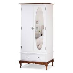 Imagem de Guarda Roupa Solteiro Com Espelho 2 Portas 1 Gaveta 60406E Linz Móveis - Branco/Imbuia