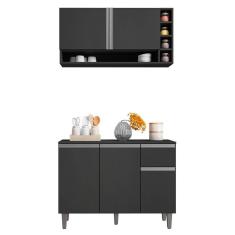 Imagem de Balcão Gabinete De Cozinha E Armário Aéreo Vanessa Cinza Escuro - Desk Design