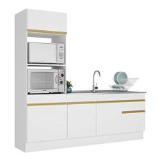 Imagem de Armário de Cozinha Compacta 212cm com Rodapé Veneza Multimóveis V2113 Branco/dourado
