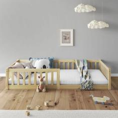 Imagem de Cama Infantil Solteiro Chão com Grades Montessoriana Gustavo Natural -