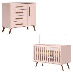 Imagem de Berço Americano 3820 e Cômoda Infantil 3825 Q Encanto Retrô Rosa - Qmo