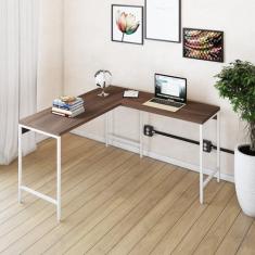 Imagem de Mesa de Escritório em L Estilo Industrial 135x140cm Active Nogal/Est.Branca