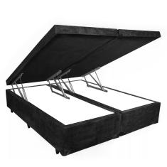 Imagem de Cama Box Baú Casal Diamond Suede Preto Bipartido Com Pistão A Gás - 138x188x41