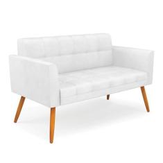 Imagem de Sofá Namoradeira Elisa Corano Branco Pés Palito Castanho - D'Rossi