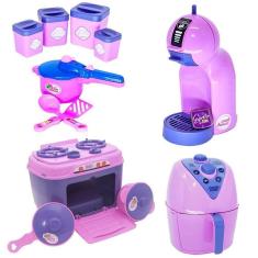 Imagem de Kit Brinquedo Cozinha Menina Rosa Fogão Pote Panela Café 13p