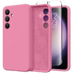 Imagem de GVIEWIN Capa de silicone para Samsung Galaxy S24, compatível com MagSafe [proteção de câmera e protetor de tela], forro de microfibra macio e fino à prova de choque, capa protetora para celular de 6,2