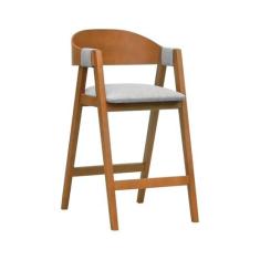 Imagem de Banqueta Alta Bistrô Miami Encosto Anatômico Curvo Assento Estofado Linho Impermeável Amêndoa/Cinza