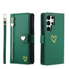 Imagem de Capa de couro carteira com zíper para Samsung Galaxy S23 S24 Ultra S22 Plus S21 FE A04 A14 A24 A34 A54 A05S A15 Capa de bolsa, verde, para Galaxy S21
