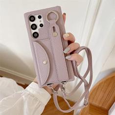 Imagem de Carteira de Couro Estojo Cordão Tiracolo Para Samsung S23 Ultra S22 Plus S21 S20 S10 S9 S8 Nota 20 10 Pro 9 Capa Alça de Pulso, Roxo, Para S10