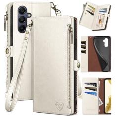 Imagem de XcaseBar Capa carteira para Samsung Galaxy A15 5G com zíper porta-cartão de crédito bloqueio RFID, capa protetora à prova de choque de couro PU flip folio para mulheres homens para Samsung A15 capa de