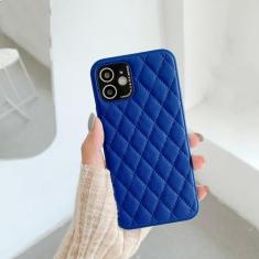 Imagem de Capa de telefone de couro duro de treliça de proteção de pára-choques de luxo para iPhone 13 12 Pro Max 7 8 Plus X XS XR 11 SE 2022 Capa de lente de metal, azul, para iPhone Xs Max