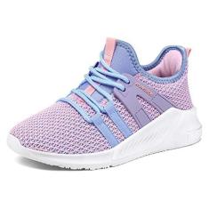 Imagem de RUNSIDE Meninas Tênis Crianças Leve Respirável Tênis Rendas-Up Tênis de Corrida Atlético para Criança/Criança Pequena/Criança Grande Roxo