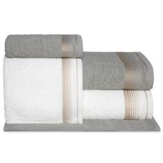 Imagem de Jogo de Toalhas Gigante 5 Peças 380g/m2 100% Algodão Sublime (Gris + Branco)