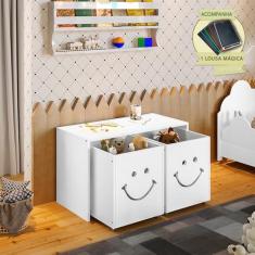 Imagem de Mesa Infantil Montessoriana Com Led Alegra Smile Com Nichos - Branca Incluso Lousa Mágica