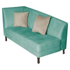 Imagem de Recamier Heitor 140cm com Almofada Lado Direito Suede Azul Tiffany/Bege