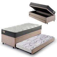 Imagem de Bicama Box Baú Viúva 120X203 Suede Bege Com Colchão Adapto Molas Ensac