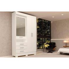Imagem de Guarda Roupa Solteiro 4 Portas (2 c/ Espelho) e 3 Gavetas Débora Branco - ACP
