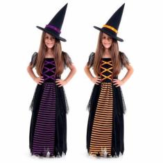 Imagem de Fantasia de Bruxa Infantil Vestido Longo c/ Chapéu Halloween - Sulamer