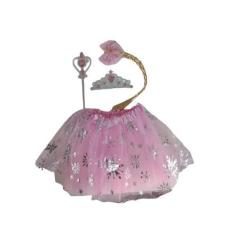 Imagem de Kit Fantasia Infantil Festa Tema Frozen Saia Tule com Varinha trança e