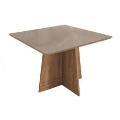 Imagem de Mesa p/ Cozinha Lótus c/ Tampo Madeirado c/ Vidro 105x105m Freijo/Bronze - Kappesberg