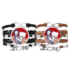 Imagem de DIYthinker Pulseira feminina vermelha da cultura chinesa com alça de mão e pulseira de corda de couro, conjunto duplo para presente