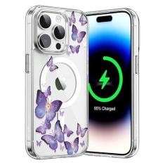 Imagem de Akeivare Capa para iPhone 13 Magsafe, capa floral fina à prova de choque fofa rígida PC + TPU bumper flor capa magnética transparente