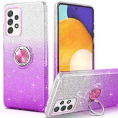 Imagem de PeeTep Capa para Galaxy A52 5G para meninas e mulheres, capa fina com glitter brilhante com suporte de anel de 360°, suporte magnético para carro, capa protetora resistente e absorvente de choque,