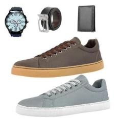 Imagem de Kit 2 Tênis E Cinza Casual +Carteira+Cinto+Relógio-Masculino