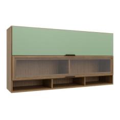 Imagem de Armário Aéreo para Cozinha 2 Portas Basculantes Paris Nogal Manchester/Verde Matte