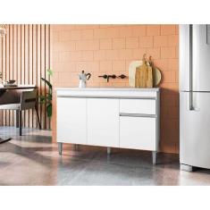 Imagem de Balcão De Pia Ambiente Tatiane 120 Cm Branco Brilho - Ajl