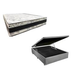 Imagem de Cama Base Box Baú Casal Super Confort Sintético Cinza + Colchão Casal Super Confort D33 28x138x188