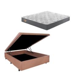 Imagem de Cama Box Casal Com Baú Suede Bege + Colchão Adapto Ecoflex Molas Ensac