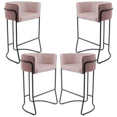 Imagem de Kit 04 Banquetas Decorativas Fixa Base de Aço  Betina D02 Veludo Rosê B-305 - Lyam Decor