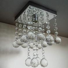 Imagem de Lustre De Cristais Para Lavabo Com 20cm de Altura, base de inox espelhado 14X14cm