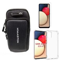 Imagem de Capinha Capa Antiqueda E Capa De Braço Porta Celular + Película Vidro Compatível Samsung Galaxy A02s